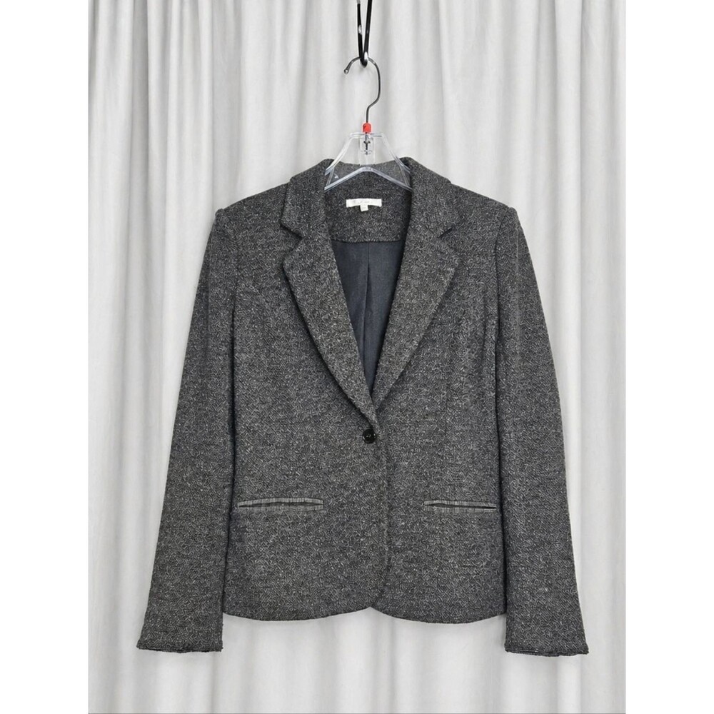 41 Hawthorn Gray Texture Knit Elbow Patch Single Breasted Academic Chic Blazer